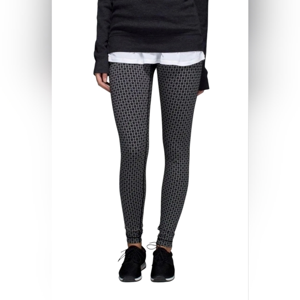 Lululemon Leggings Women's Mid Rise Abstract Gray Black Full Length Size S/M